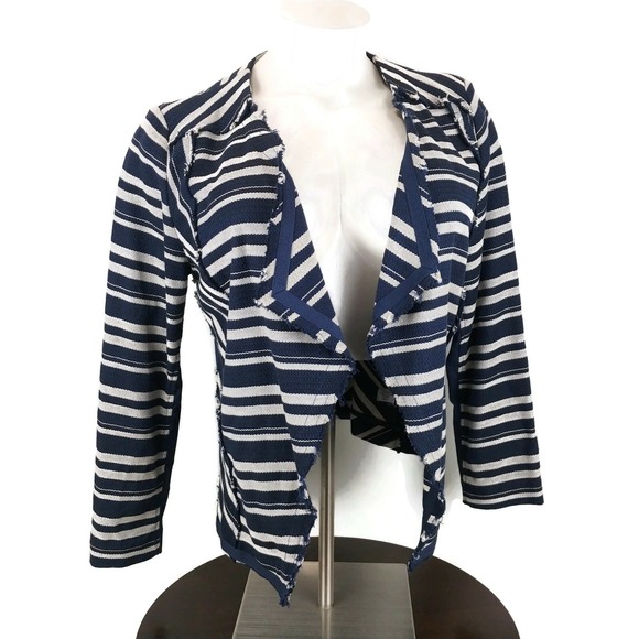 Lane Bryant Sweaters - Lane Bryant Navy Blue and White Striped Overpiece Wrap Cardigan Women's Plus‎ 18